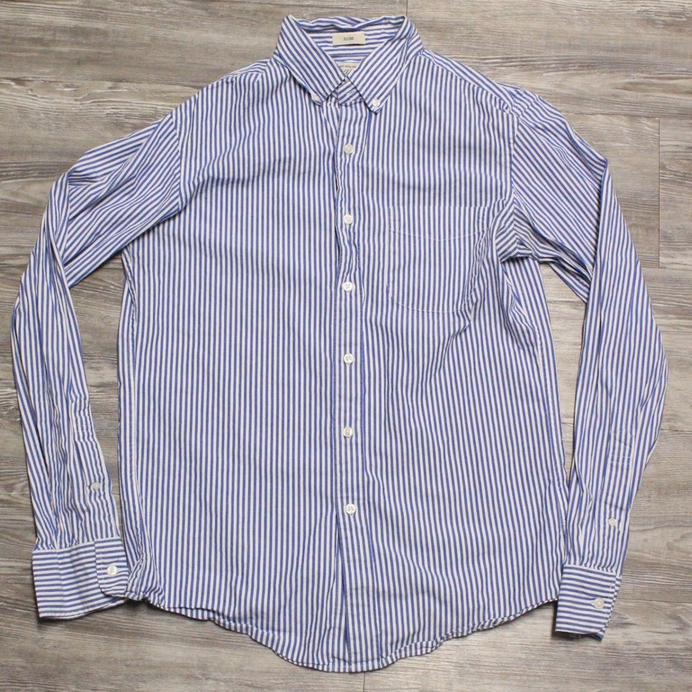 J.Crew Shirt Men's Small Slim Stretch Striped Button Down Long Sleeve Blue White